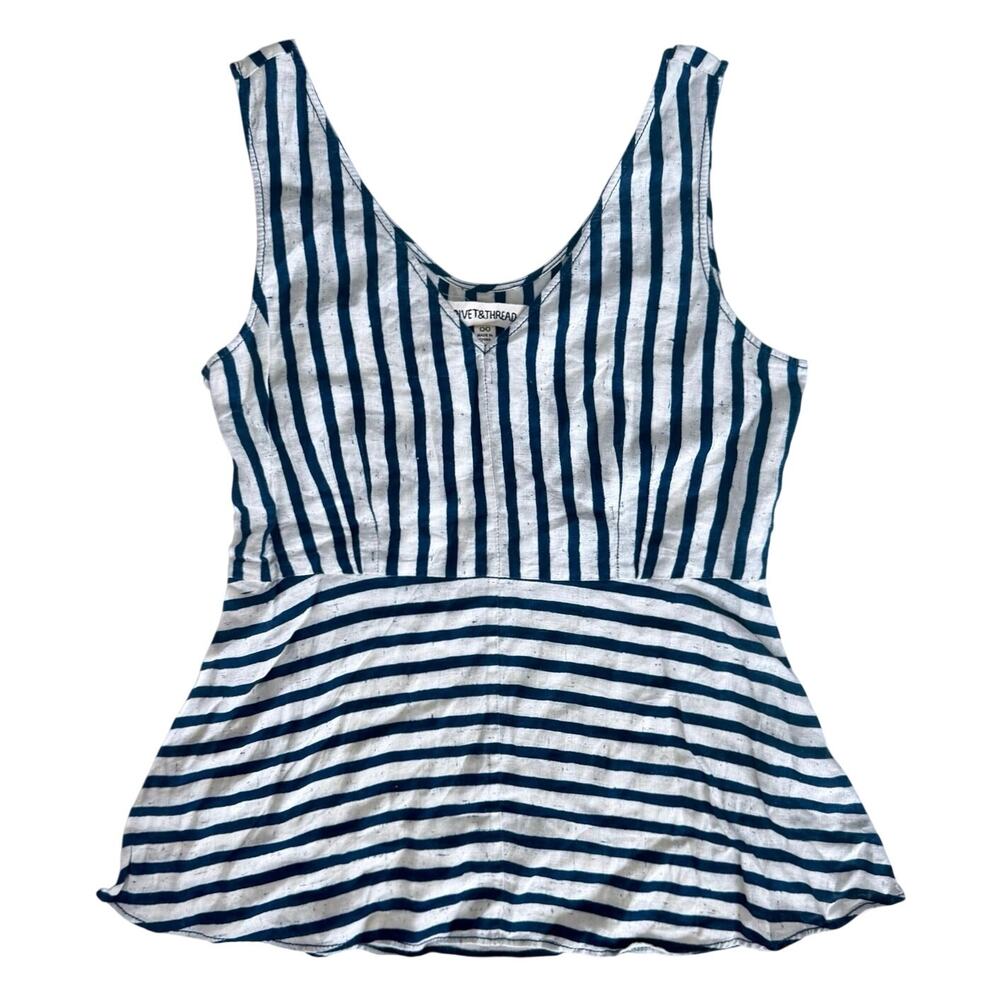 Madewell Rivet & Thread peplum tank top 100% linen y2k navy blue